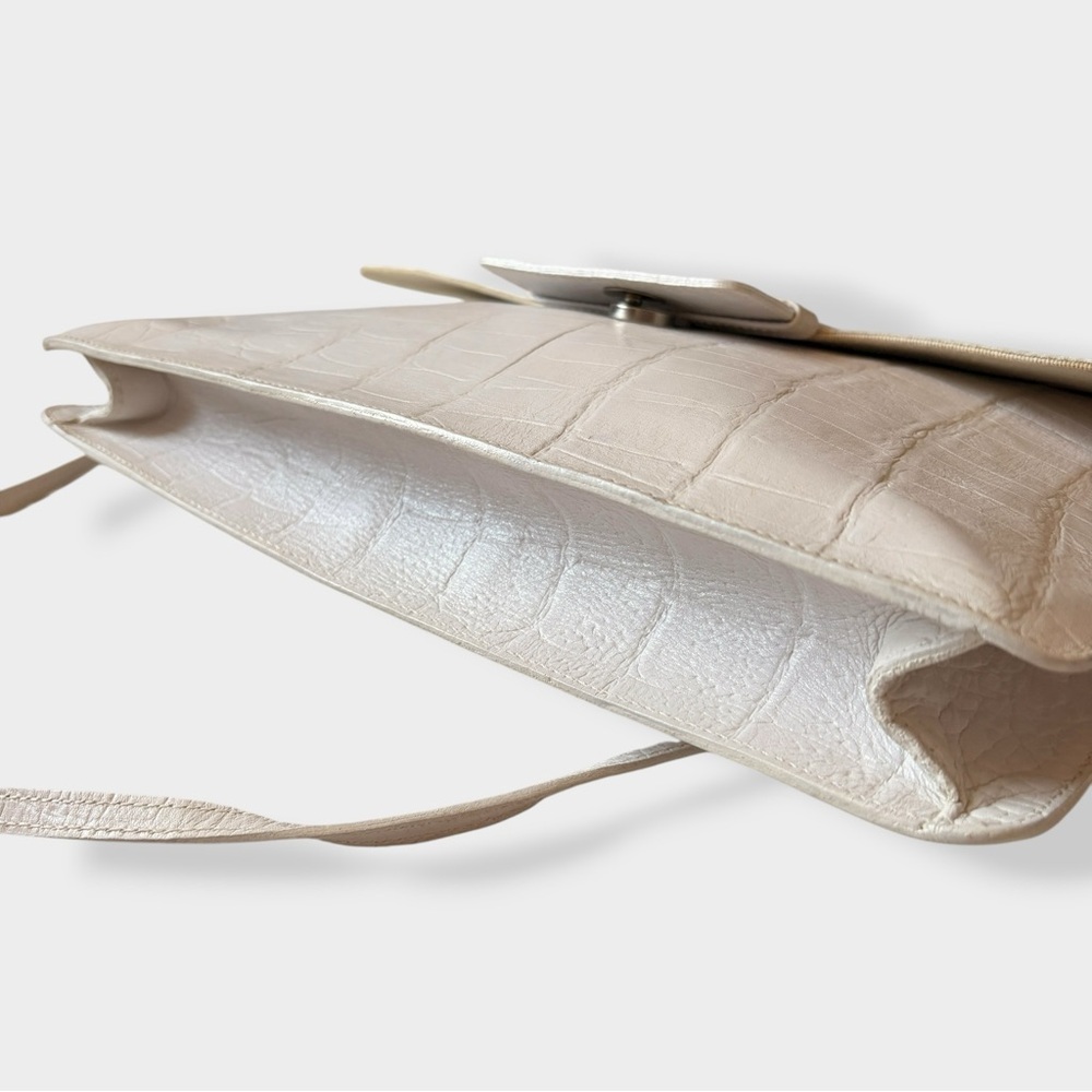 Vintage Furla Bag Envelope Croc Embossed Leather Off White Structured Purse - Picture 9 of 16